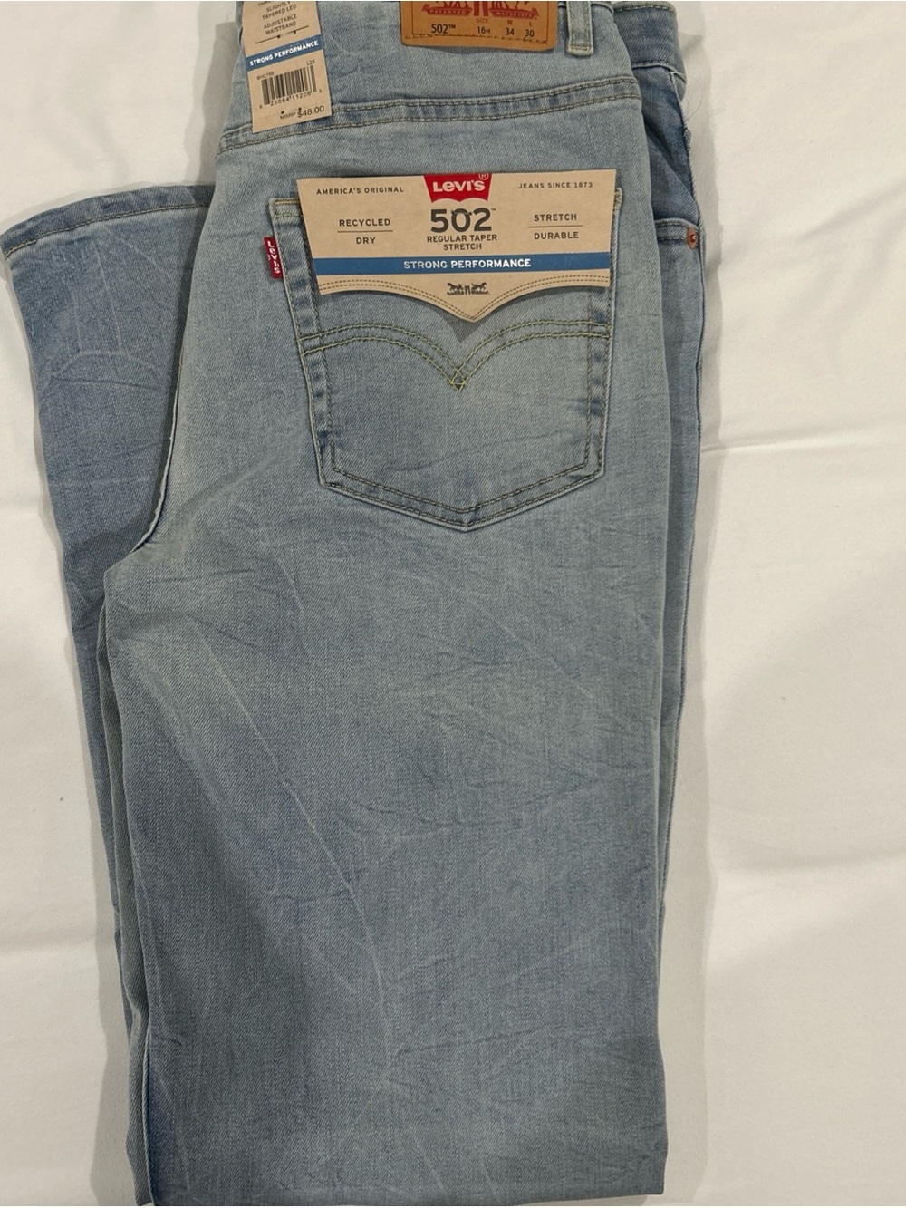 Levi's 502 Slim Straight Jeans in Light Blue Wash boys 16 husky